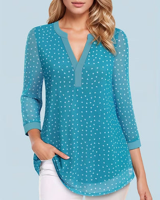 Top V-Hals Gedrukt Chiffon