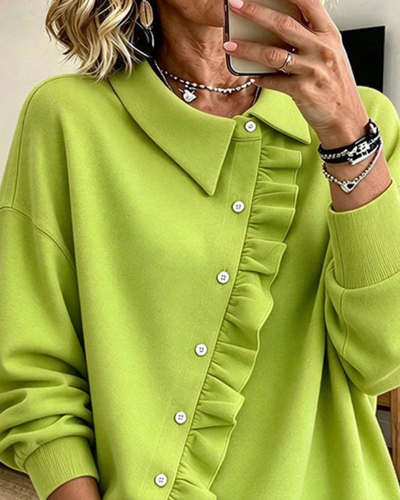 Sweatshirt Revers Ruches Diagonaal Knoop