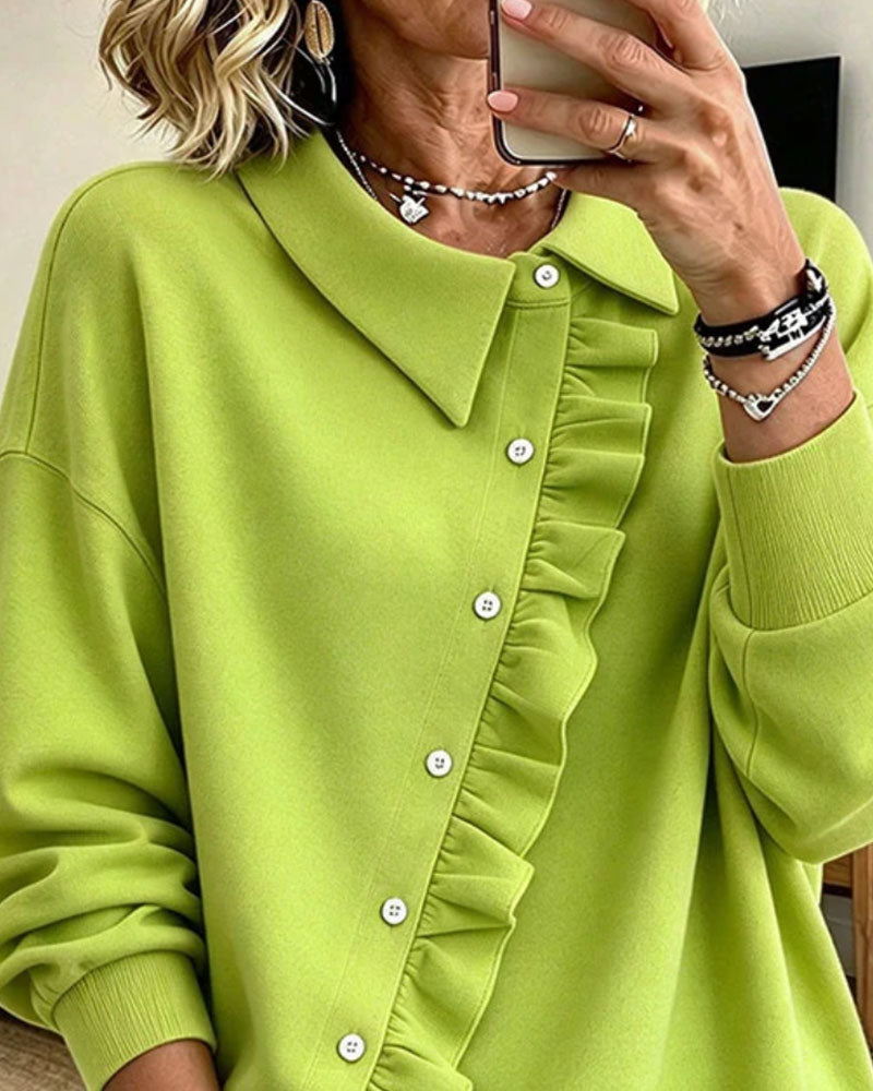 Sweatshirt Revers Ruches Diagonaal Knoop