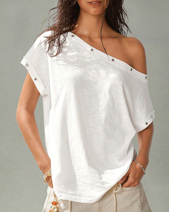 T-Shirt Enkel Schouder Klinknagel Effen