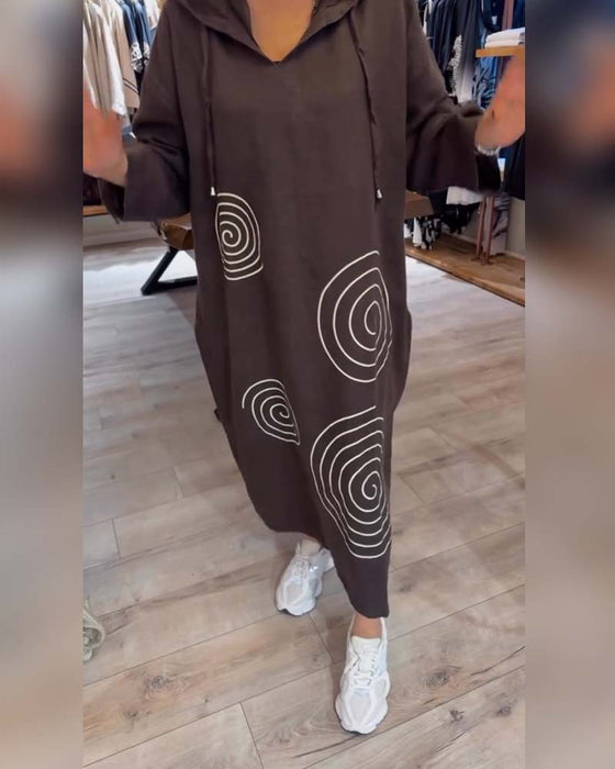 Jurk Met Capuchon Lange Mouw Wijd