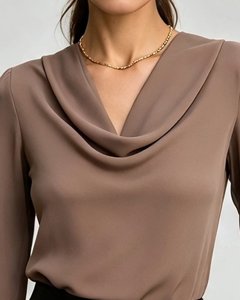 Blouse Mock Hals Lange Mouw Effen