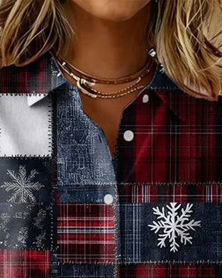Geruit Overhemd Met Sneeuwvlok- En Sneeuwmanprint