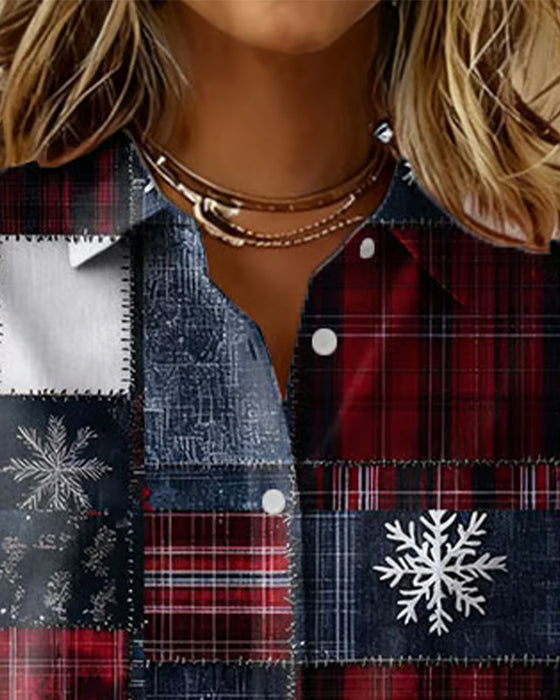 Geruit Overhemd Met Sneeuwvlok- En Sneeuwmanprint