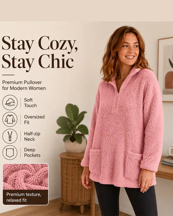 Sweatshirt Effen Kleur Opstaande Kraag