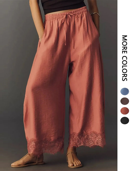 Broek Elastische Taille Kant-Paneel Casual