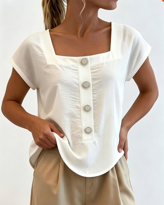 Blouse Vierkante Kraag Effen Kleur
