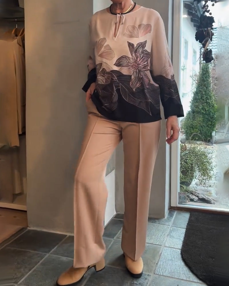 Blouse Strik Lange Mouw Plaatsings Print