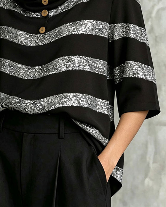 Blouse Geometrische Streep Getailleerde Taille Trekkoord