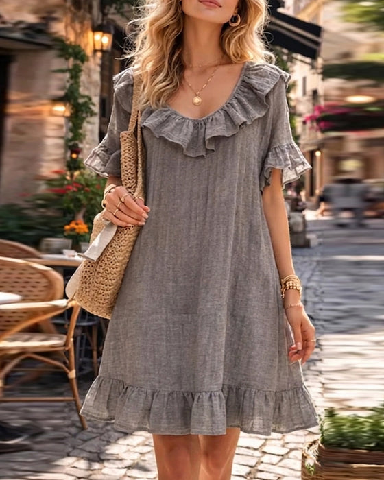 Jurk V-Hals Dubbele Ruffle