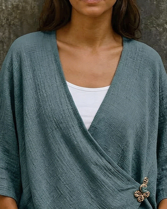 Blouse V-Hals Kruis Voor 3/4-Mouw