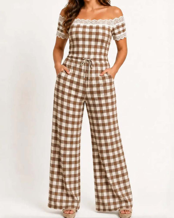 Set Off-Shoulder Kant Rand Streep Breed Been Broek