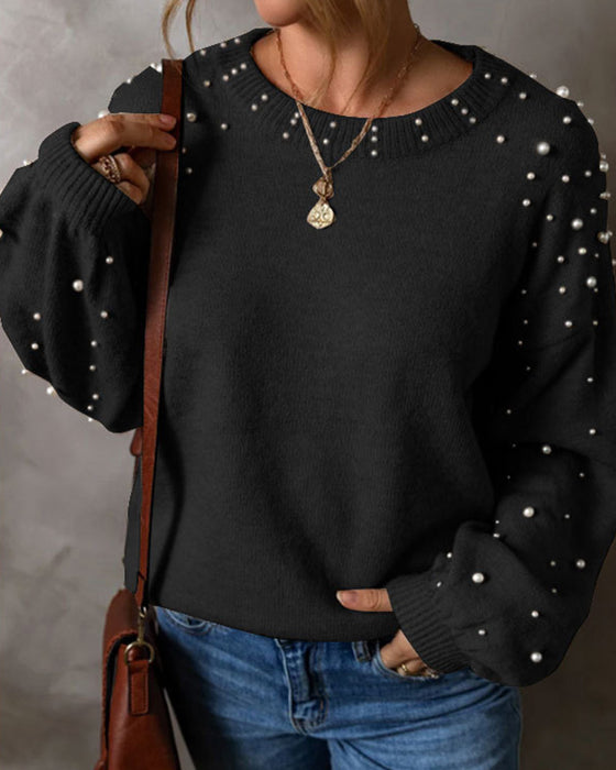 Pullover Met Kralen Lange Mouw Ronde Hals
