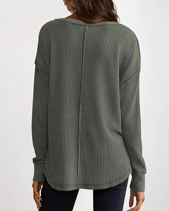 Top Wafel Henley Lange Mouw