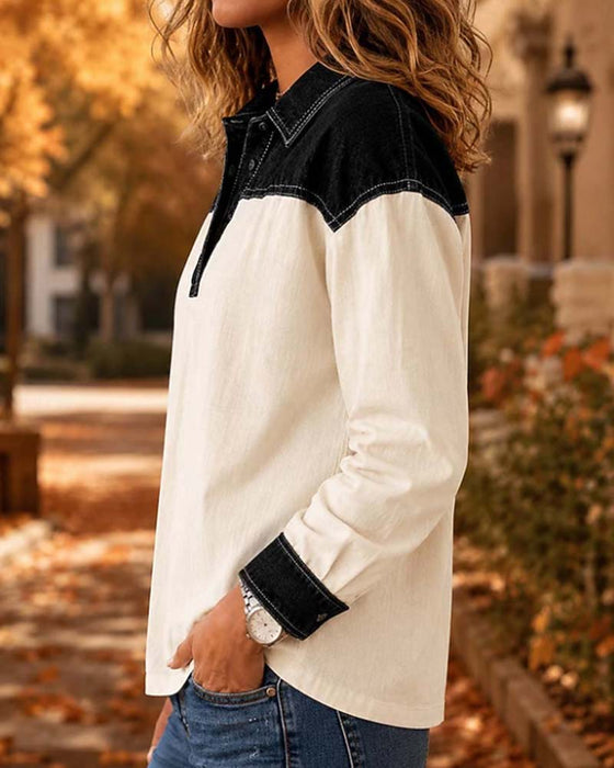 Blouse Kleurblok Revers
