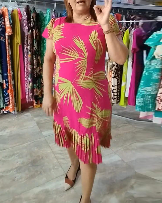 Geplooide casual jurk met korte mouwen