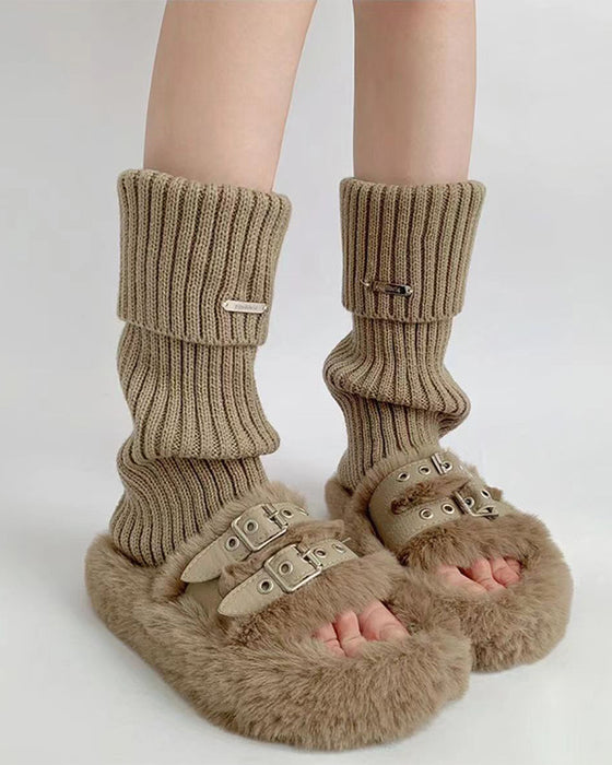 Dames Basic Effen Beenwarmers Met Metalen Labeldecoratie, Minimalistische Damesmode