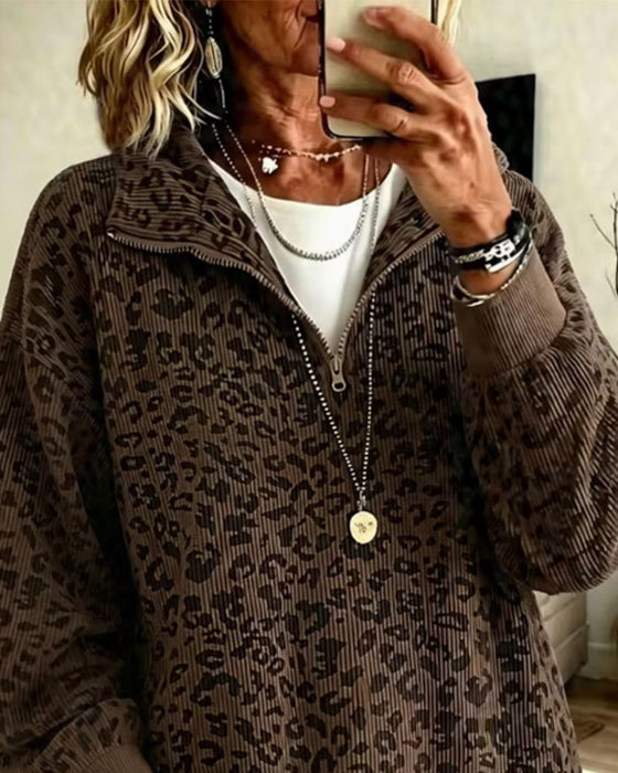 Sweatshirt Half Rits Luipaard Pullover