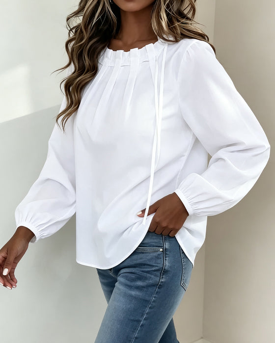 Blouse Effen Kleur Ronde Hals