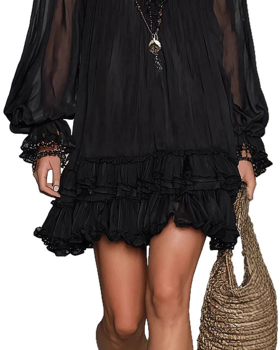 Jurk V-Hals Lange Mouw Ruffle