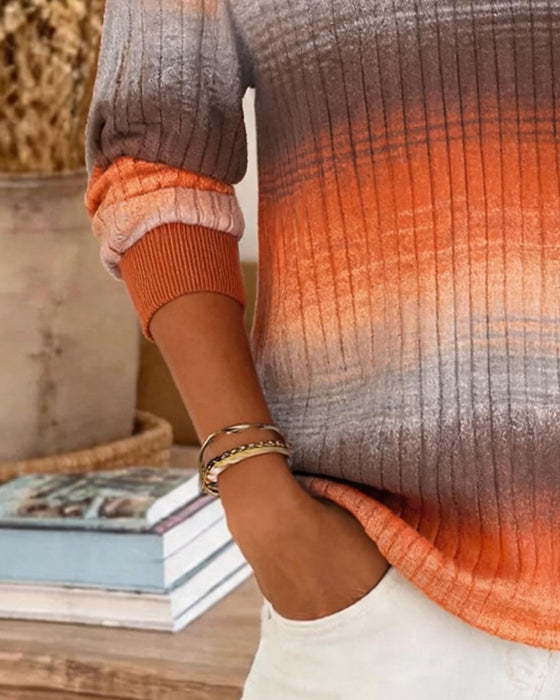 Blouse Ombre Geribbeld Lange Mouw