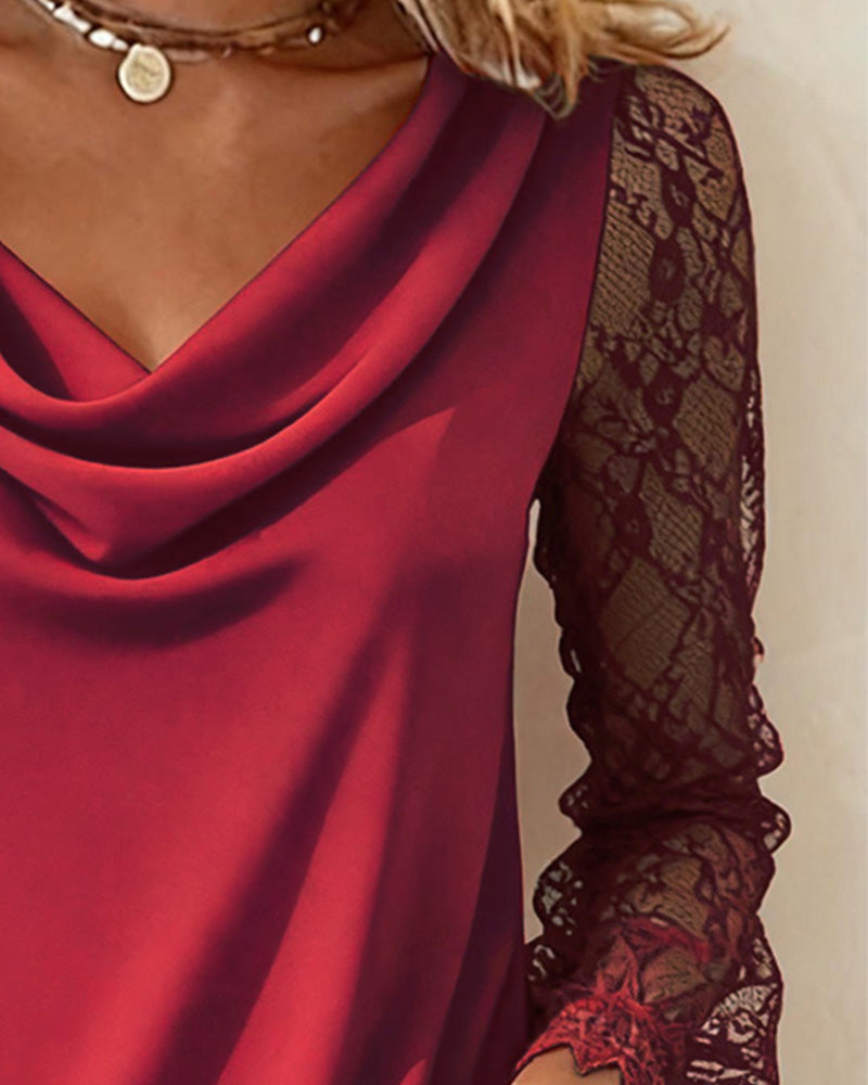 Top Met Gedrapeerde Kraag En Patchworkdetails