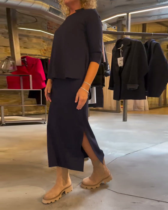 Eenvoudige rok met ronde hals, effen kleur