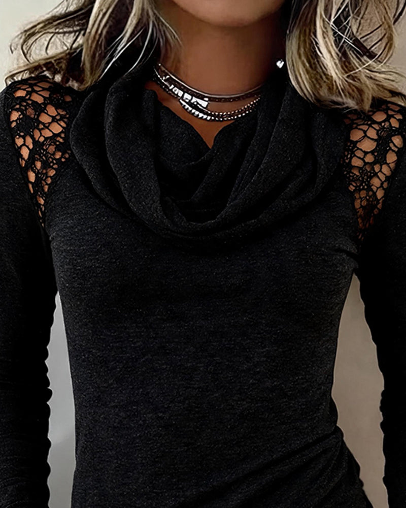 Blouse Slouchy Mock Hals Lange Mouw Uitsnede