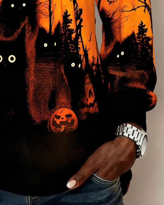 Top V-Hals Gerimpeld Halloween Lange Mouw