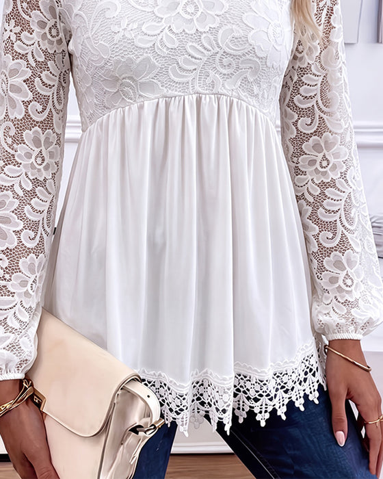 Blouse Kant Lange Mouw Gerimpeld