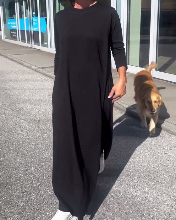 Jurk Wijd Lange Mouw Ronde Hals