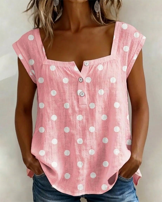 T-Shirt Vierkante Hals Stippel Korte Mouw