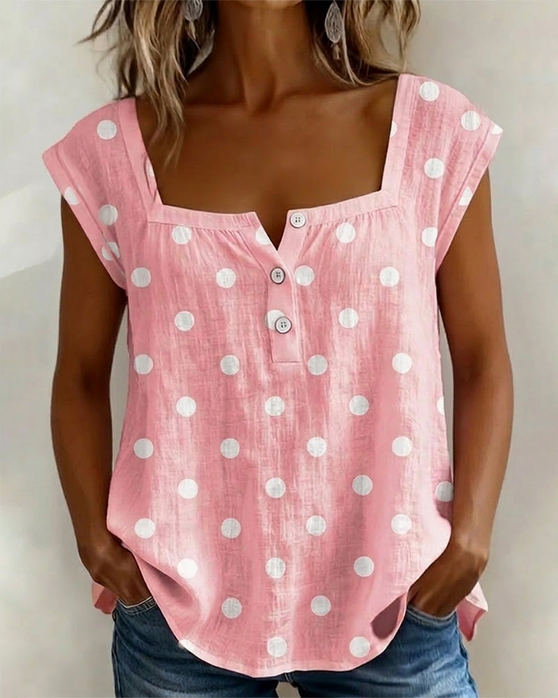 T-Shirt Vierkante Hals Stippel Korte Mouw