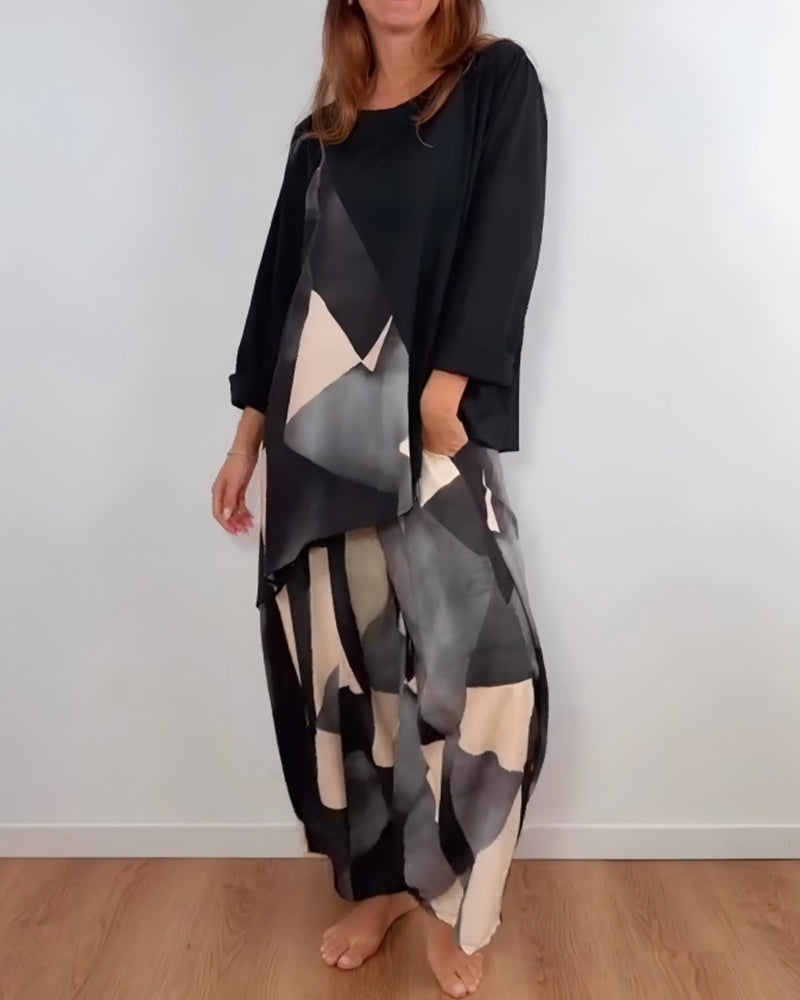 Tweedelige Set Geometrische Print Casual Wijde Broek