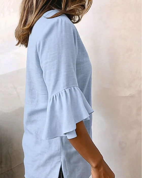 Blouse Uitlopende Mouw V-Hals