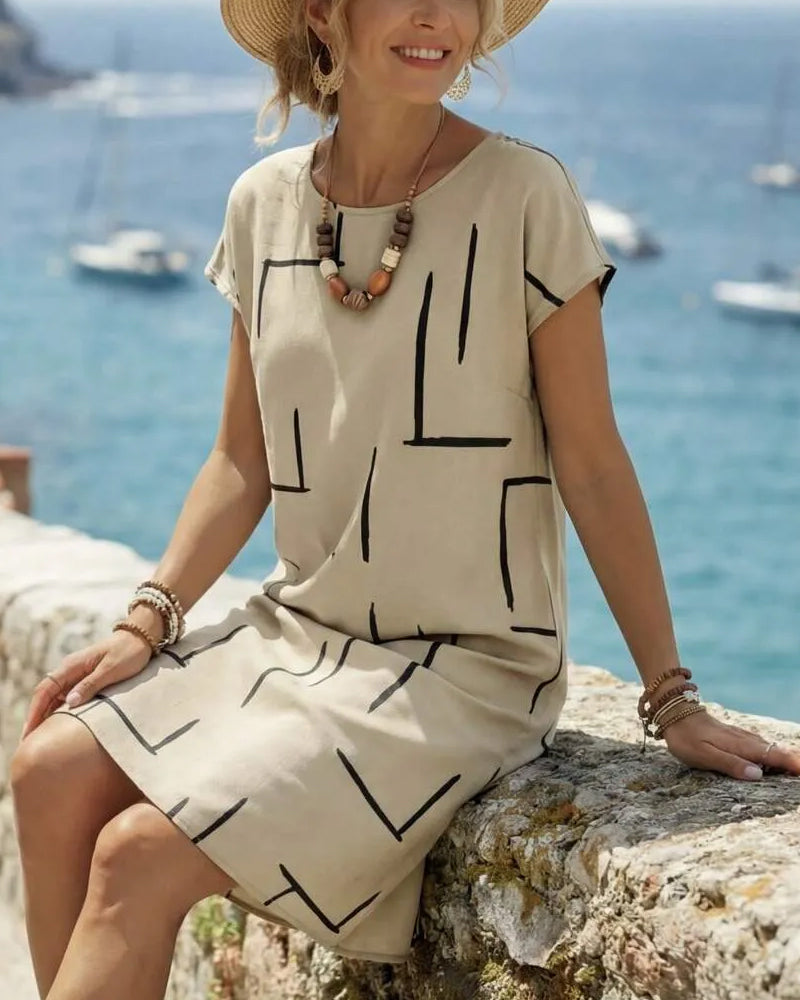 Jurk Abstracte Lijn Katoen En Linnen