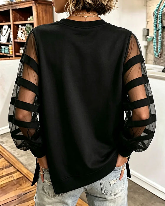 Sweatshirt Ronde Hals Split Effen Kleur Tule