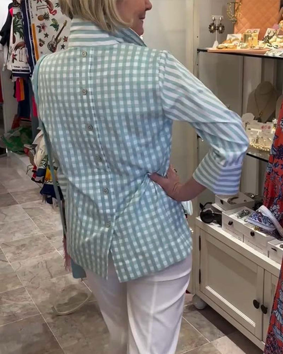 Blouse Gestreept Knoopsgat Driekwart Mouw