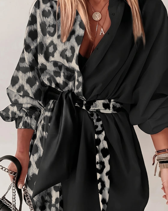 Jurk Luipaard Patchwork Strik