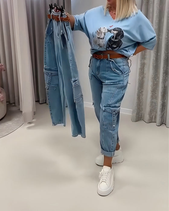 Jeans Hoge Taille Cargo Stijl