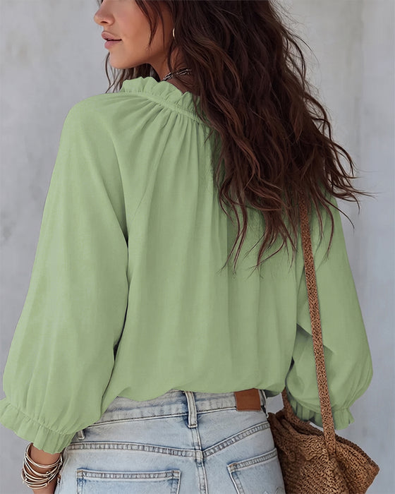 Blouse V-hals Vetersluiting