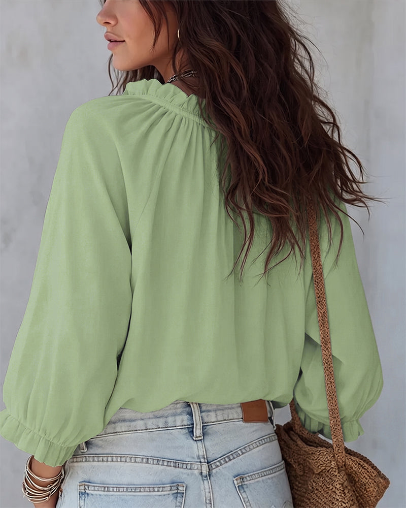 Blouse V-hals Vetersluiting
