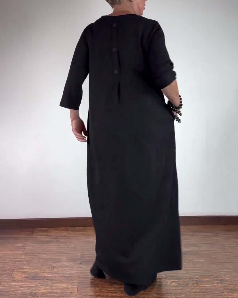 Effen kleur losse jurk met ronde hals