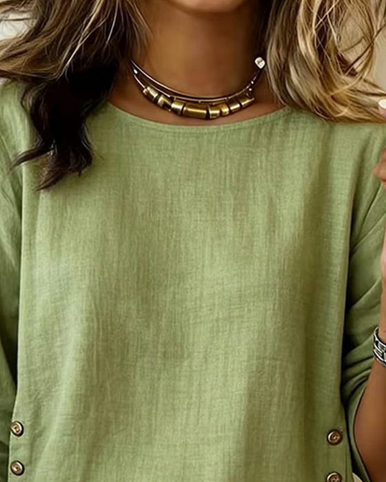 Top Casual Ronde Hals Knopdesign
