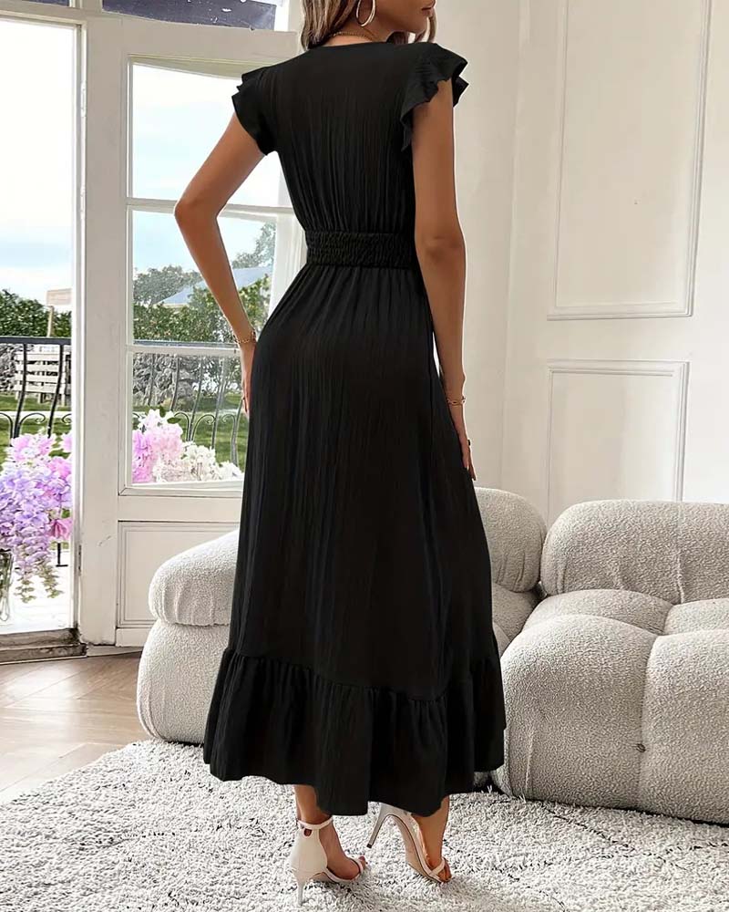Jurk V-Hals Effen Kleur Taillering