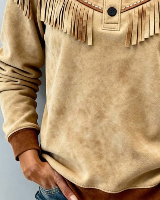 Top Stijlvol Franje Casual Lange Mouw