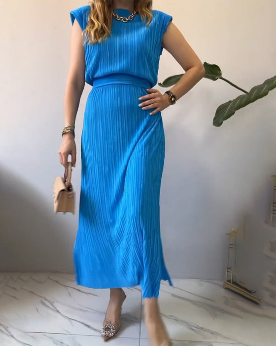 Mouwloze Textuur Lange Jurk