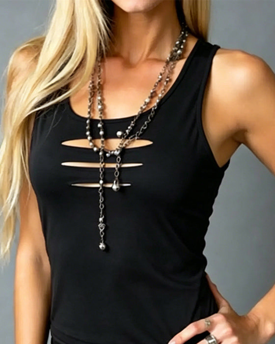 Tank Top U-Hals Mouwloos Hollow Out