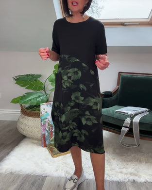 Casual patchworkjurk met ronde hals en bloemenprint