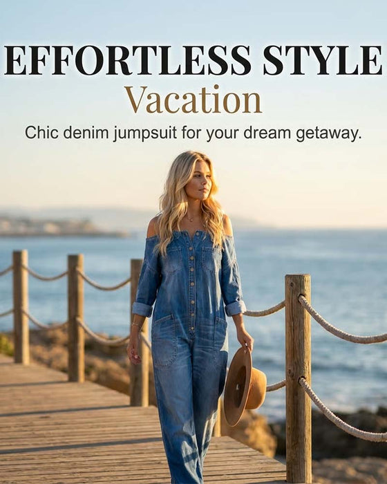 Jumpsuit Spaghettiband Koele Schouder Wijd Been Denim
